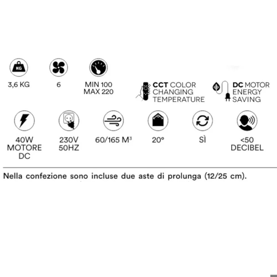 Ventilatore da soffitto bianco silenzioso con luce e telecomando