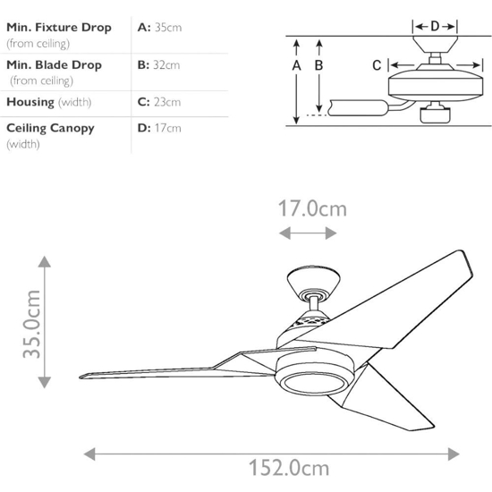 Ventilatore nero da soffitto con telecomando 30mq silenzioso