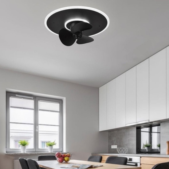 Ventilatore da soffitto nero a plafoniera con luce telecomando