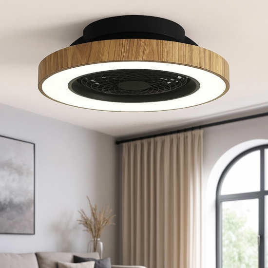 Ventilatore a plafoniera da soffitto nero legno con luce 18mq con telecomando