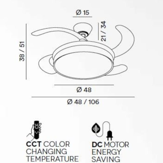 Ventilatore a plafoniera con telecomando bianco da soffitto con luce 20mq
