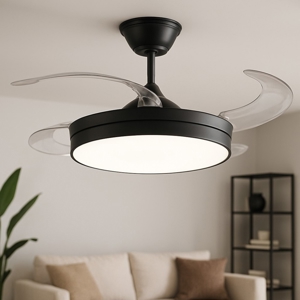 Plafoniera con ventilatore pale retrattili nero con luce 20mq con telecomando