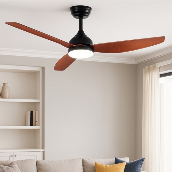 Ventilatore da soffitto con telecomando nero pale legno noce con lcue 20mq