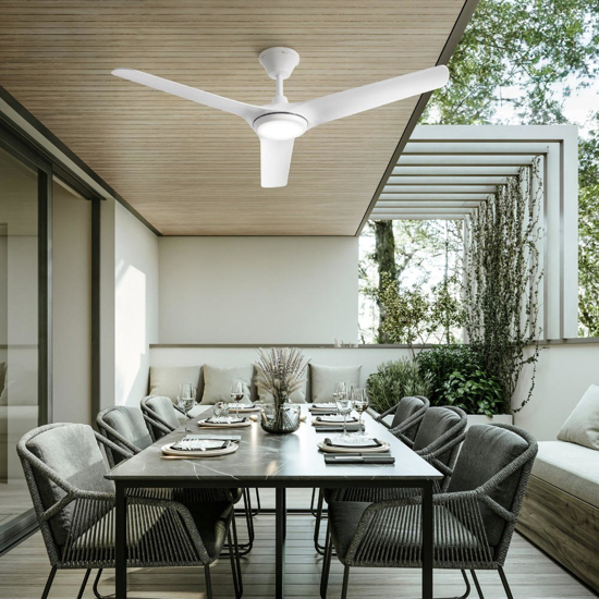 Ventilatore da soffitto bianco con telecomando e luce 20mq ip66 per esterno