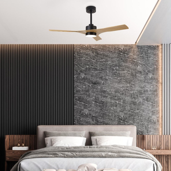 Ventilatore a soffitto nero legno con luce telecomando 20mq