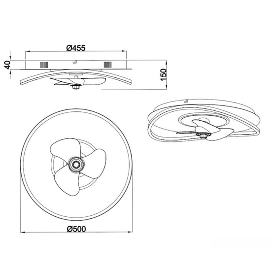 Plafoniera con ventilatore da soffitto nero luce telecomando