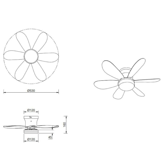 Ventilatore da soffitto a pale nero con luce telecomando