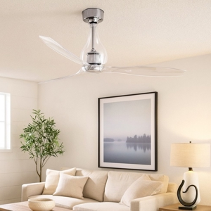 Ventilatore a soffitto moderno pale trasparenti con telecomando 17mq