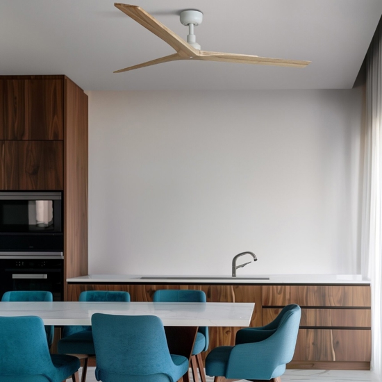 Ventilatore bianco silenzioso 28mq pale in legno rovere