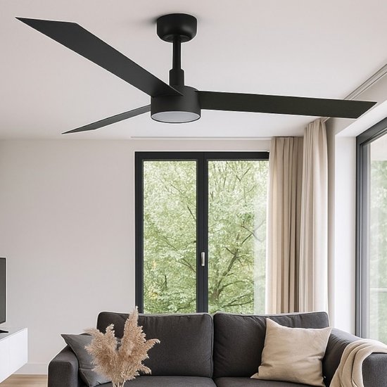 Ventilatore da soffitto nero con luce silenzioso 28mq