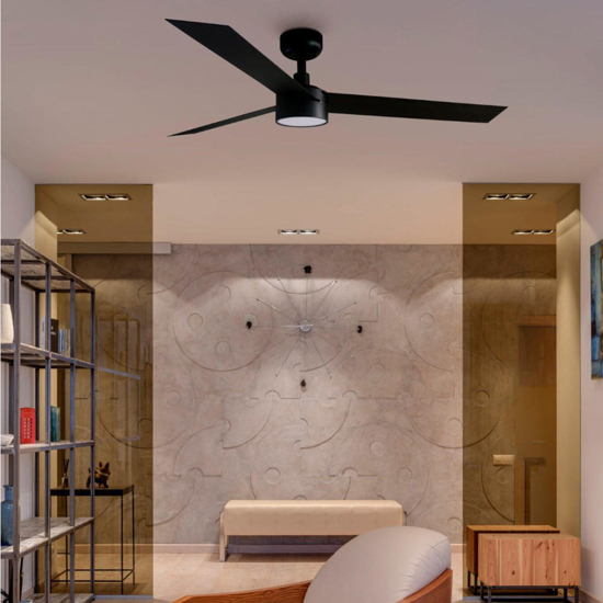 Ventilatore da soffitto nero con luce silenzioso 28mq