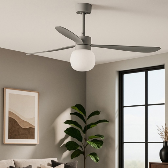 Ventilatore grigio a pale da soffitto con luce moderno 28mq