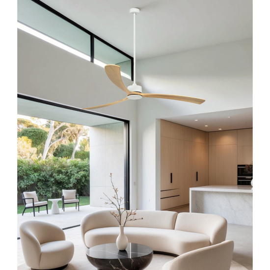 Ventilatore da soffitto bianco con telecomando pale legno 39mq