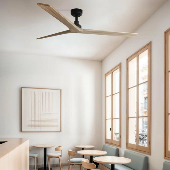 Ventilatore a soffitto nero 28mq silenzioso pale di legno