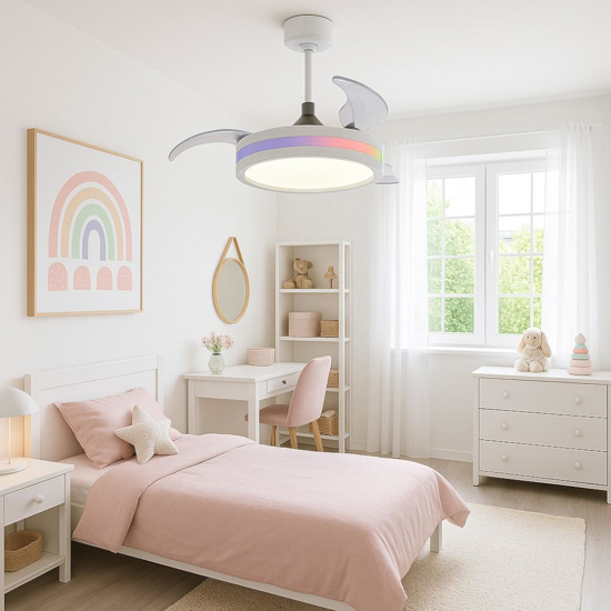 Plafoniera con ventilatore bianco per cameretta con telecomando app 13mq