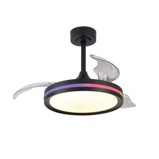 Ventilatore a plafoniera nero moderno led rgb wifi 13mq con telecomando