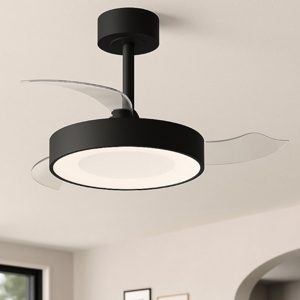 Plafoniera con ventilatore da soffitto nero pale richiudibili 20mq telecomando