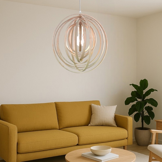 Lampadario moderno per soggiorno design in legno