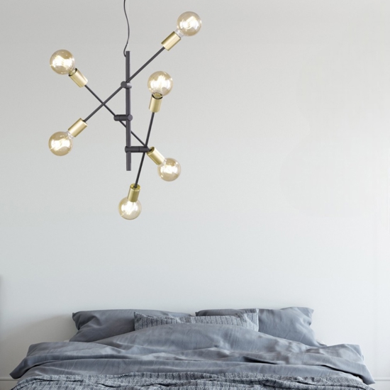 Lampadario nero oro per soggiorno design minimal