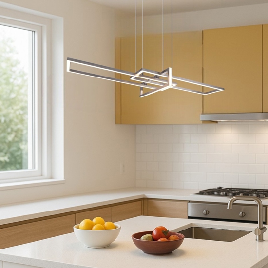 Lampadario per soggiorno design nichel moderno led 34w 3000k dimmerabile