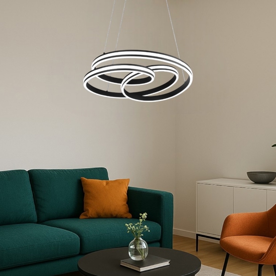Lampadario led 60w dimmerabile nero per soggiorno moderno