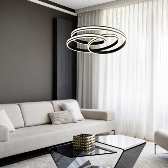 Lampadario led 60w dimmerabile nero per soggiorno moderno