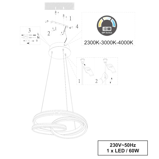 Lampadario led 60w dimmerabile nero per soggiorno moderno