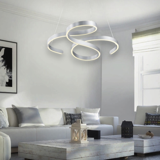 Lampadario led 52w 3000k moderno grigio dimmerabile per soggiorno