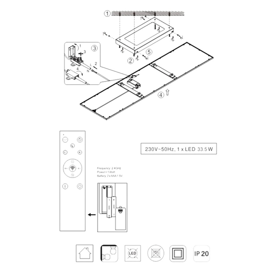 Pannello led plafoniera dimmerabile 2700k-6500k con telecomando
