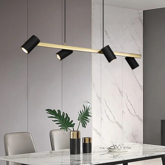 Lampadario per tavolo cucina 4 luci orientabili oro nero