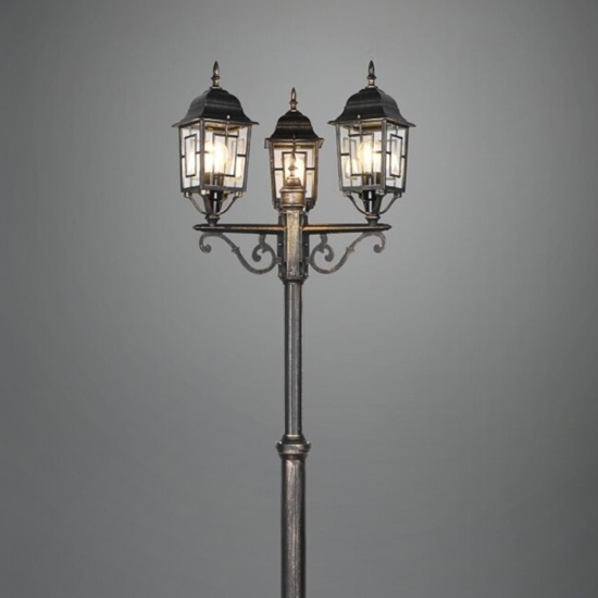 Lampione alto da giardino classico antico 3 luci lanterne ruggine