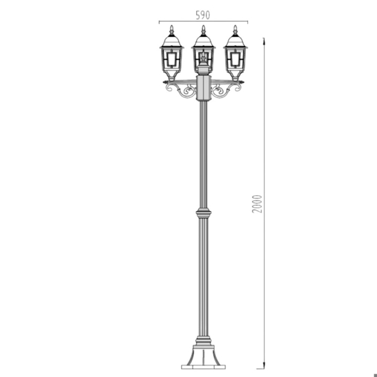 Lampione alto da giardino classico antico 3 luci lanterne ruggine