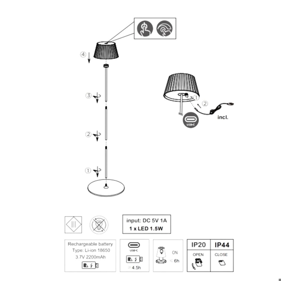Piantana da esterno portatile senza fili led 3000k moderna