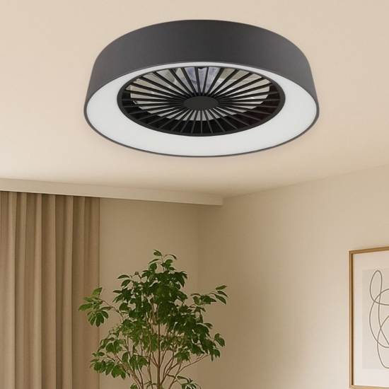Lampadario ventilatore a plafoniera tessuto grigio moderno