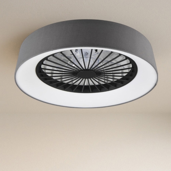 Lampadario ventilatore a plafoniera tessuto grigio moderno