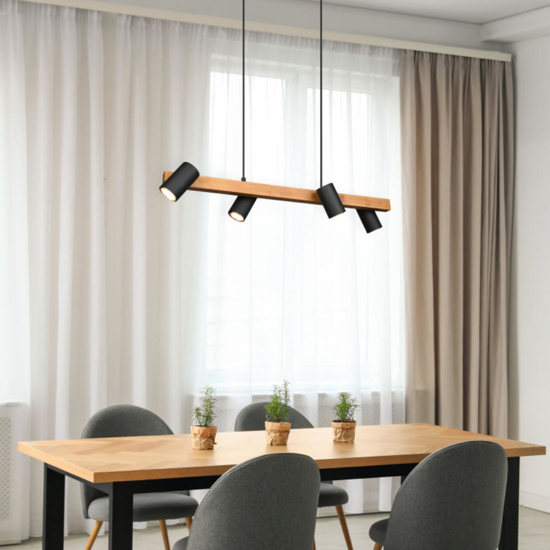 Lampadario in legno luci orientabili nero per cucina
