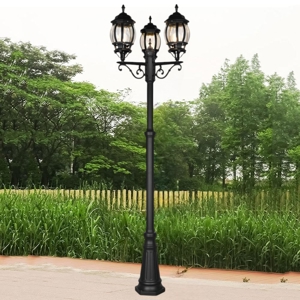 Lampione alto classico da giardino 3 luci lanterne nero