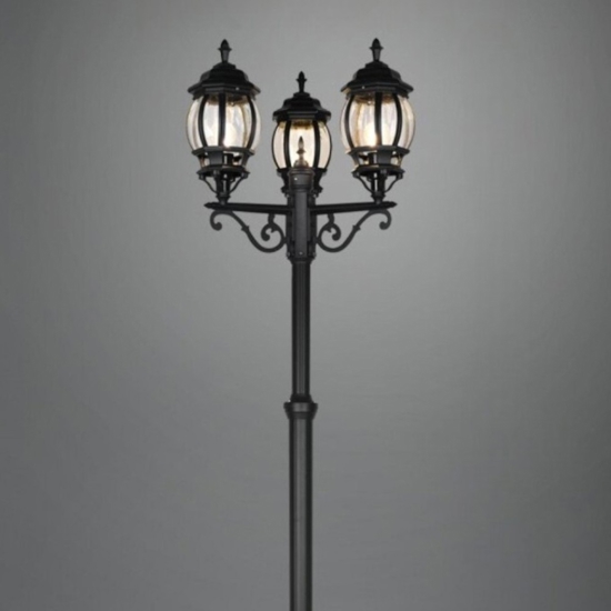 Lampione alto classico da giardino 3 luci lanterne nero