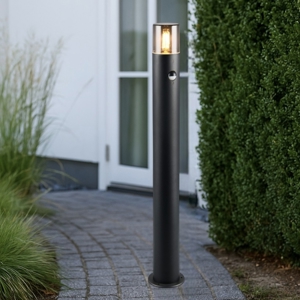 Lampione da giardino moderno cilindro nero con sensore movimento