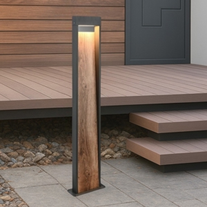 Lampione da giardinoantracite moderno effetto legno led 11w 3000k