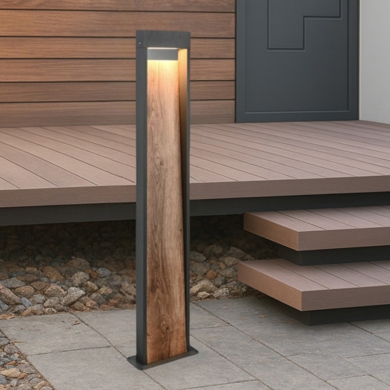 Lampione da giardinoantracite moderno effetto legno led 11w 3000k