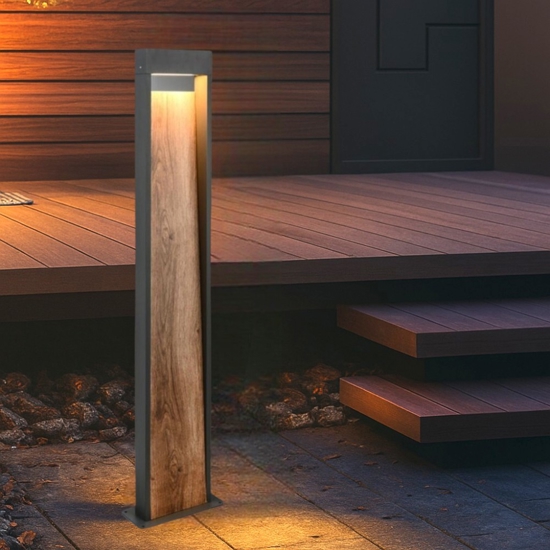 Lampione da giardinoantracite moderno effetto legno led 11w 3000k