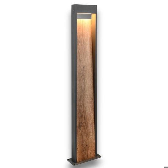 Lampione da giardinoantracite moderno effetto legno led 11w 3000k