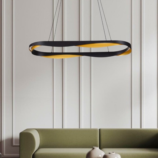 Lampadario ovale nero oro moderno per sala da pranzo