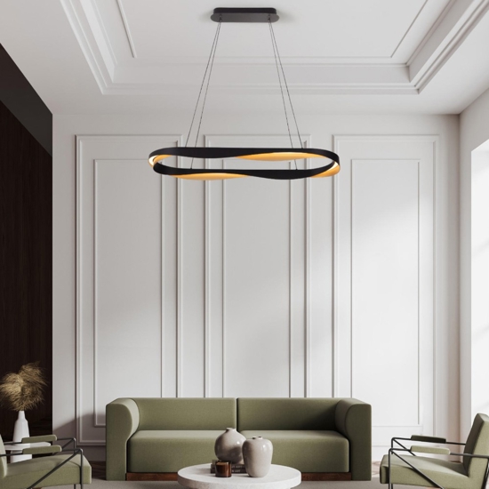 Lampadario ovale nero oro moderno per sala da pranzo