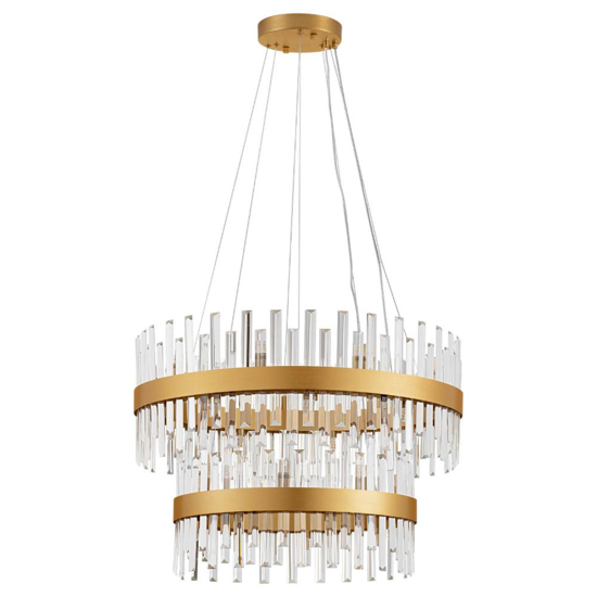 Lampadario oro moderno con cristalli molati trasparenti