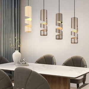 Lampadario moderno 4 luci cilindri beige e caffe moderna