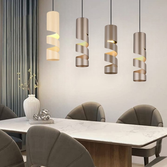 Lampadario moderno 4 luci cilindri beige e caffe moderna