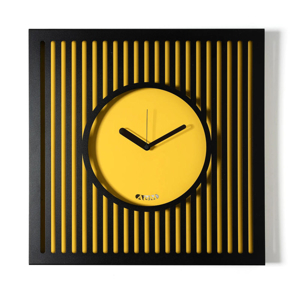 Grande orologio quadrato da parete design moderno nero e giallo