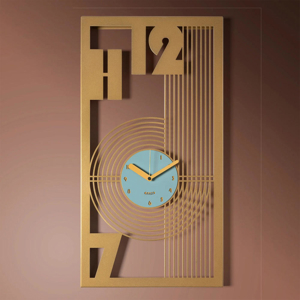 Visualizza i dettagli per Orologio moderno verticale da muro oro e verde marino Orologio moderno verticale da muro oro e verde marino